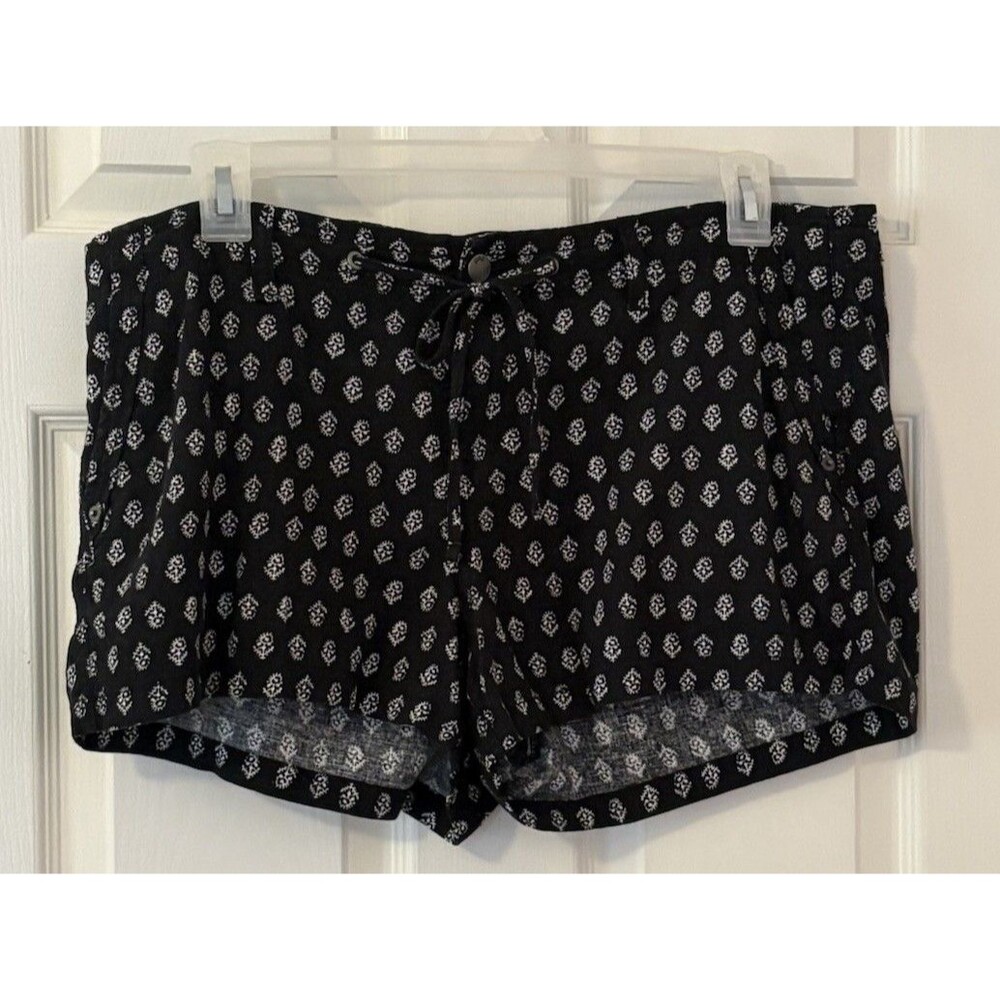 Gap Black Printed Pull On Shorts Womens 18 Linen Blend Drawstring Loose Fit